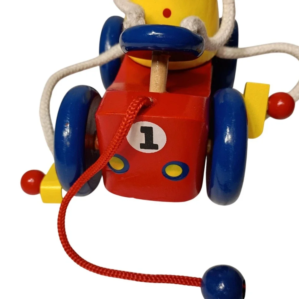 Vintage Toy Pull‎ Along Mouse Wooden Tricycle Bike Colorful Felt Ears
